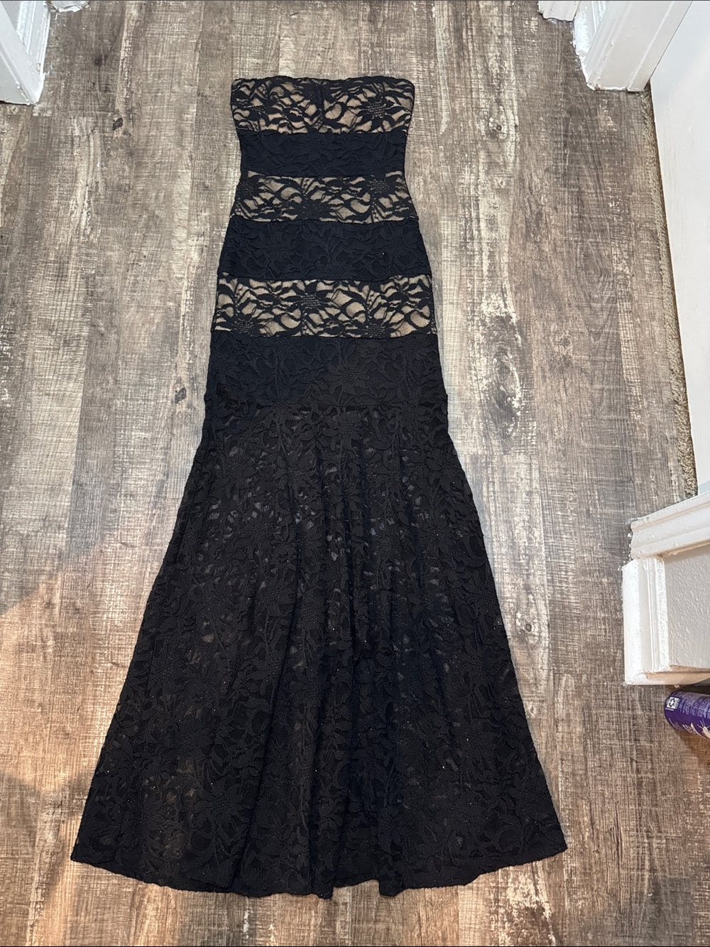 B Darlin Strapless Black Lace Mermaid Gown- Size 3/4